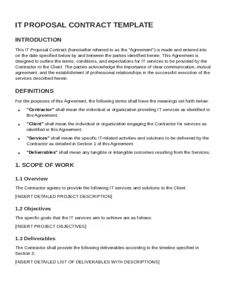 IT Proposal Contract Template Preview on Page 1