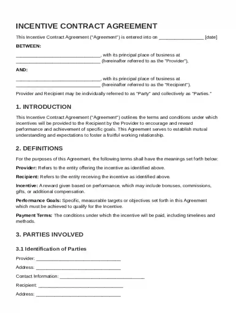 Incentive Contract Template Preview on Page 1