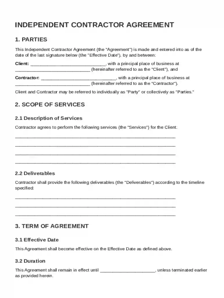 Independant Contract Template Preview on Page 1