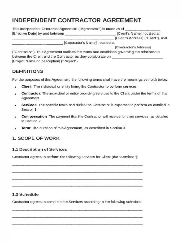 Independent Contractor Contract Template Preview on Page 1