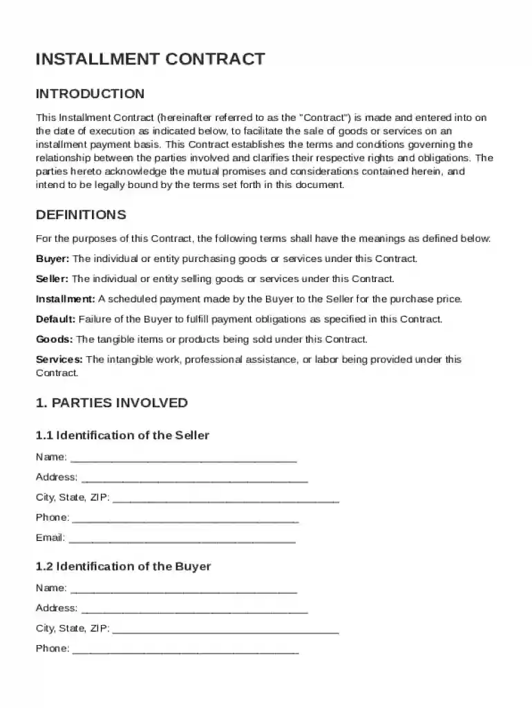 Installment Contract Template Preview on Page 1