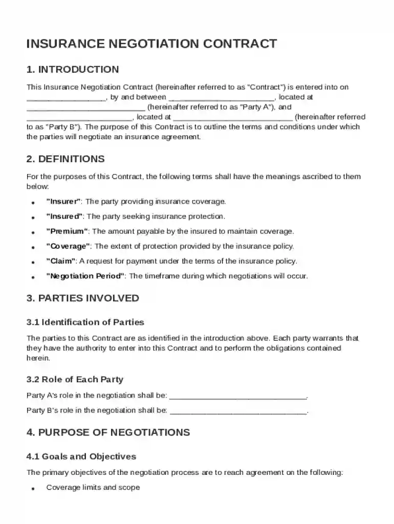 Insurance Negotiation Contract Template Preview on Page 1