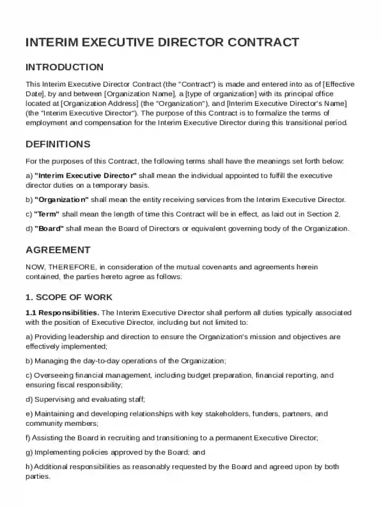 Interim Executive Director Contract Template Preview on Page 1