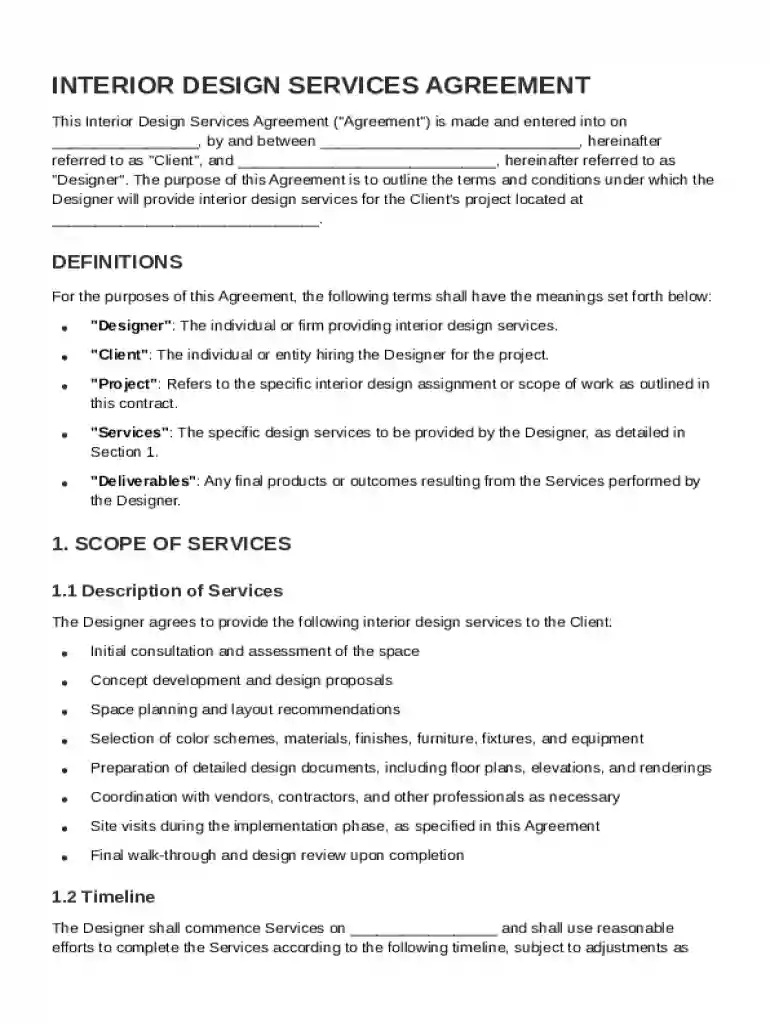 Interior Design Contract Template Preview on Page 1