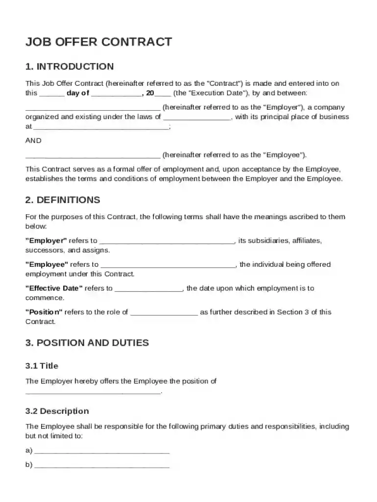 Job Offer Contract Template Preview on Page 1