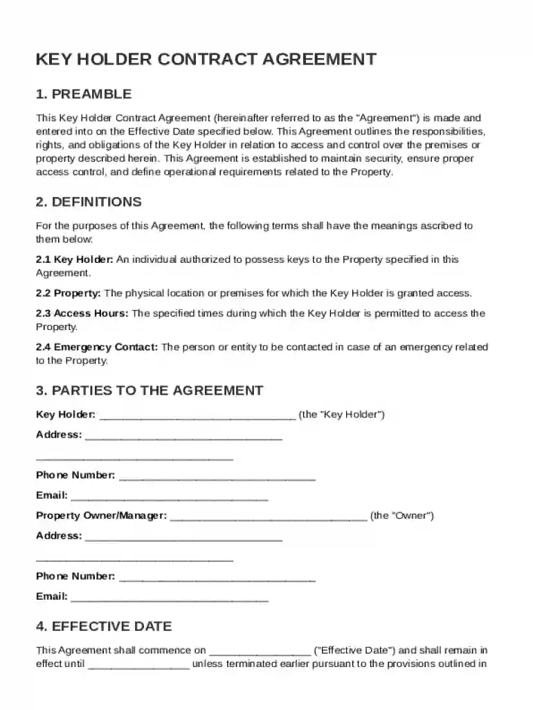Key Holder Contract Template Preview on Page 1