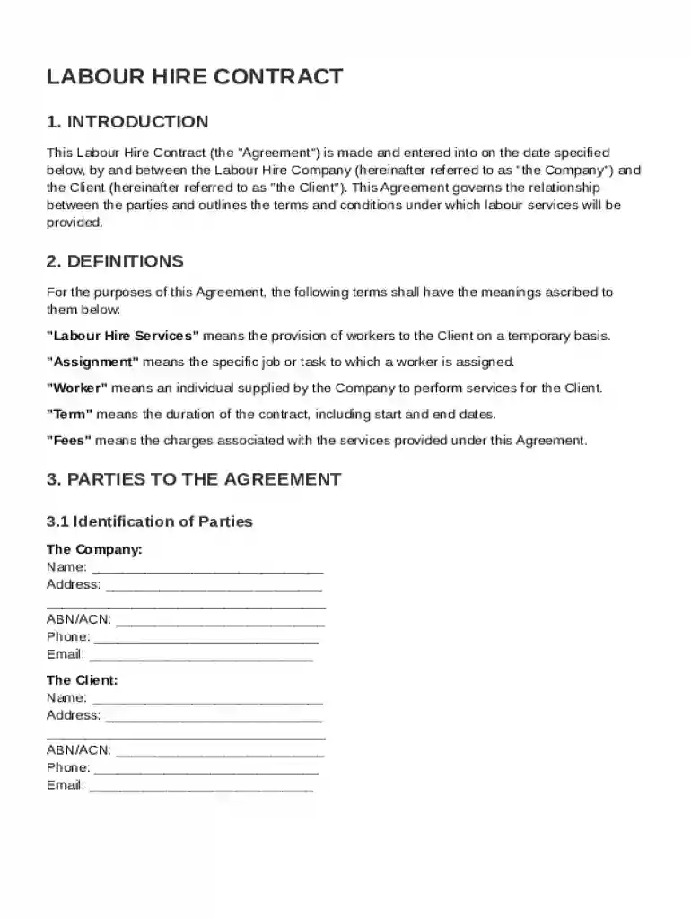 Labour Hire Contract Template Preview on Page 1