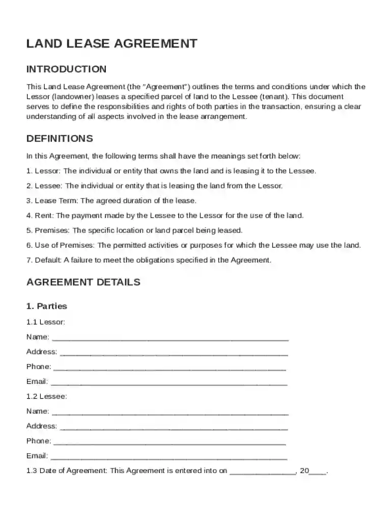 Land Lease Contract Template Preview on Page 1