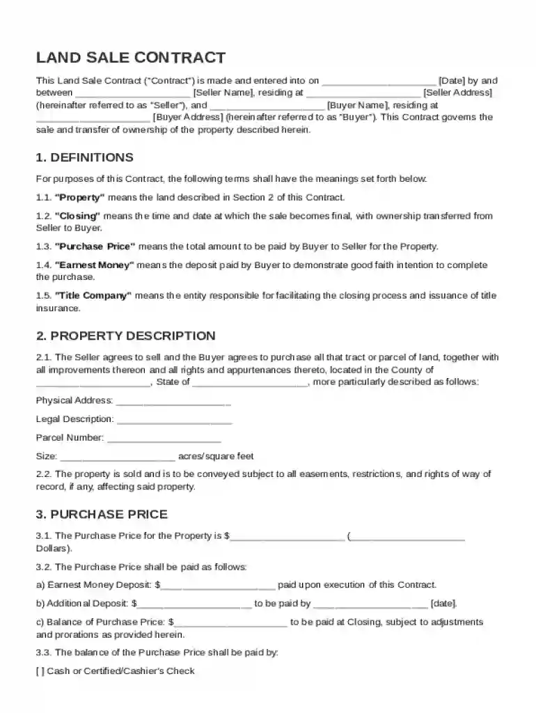 Land Sale Contract Template Preview on Page 1