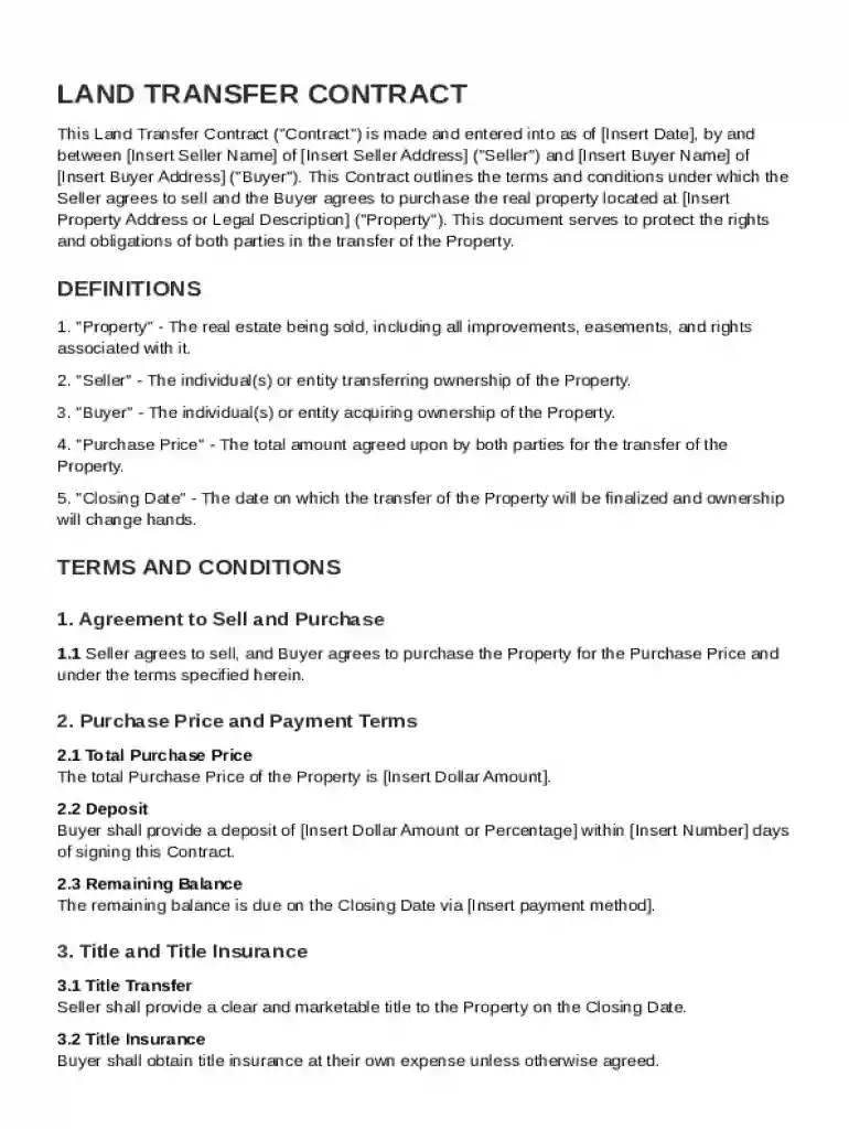 Land Transfer Contract Template Preview on Page 1