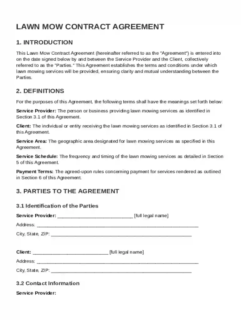 Lawn Mow Contract Template Preview on Page 1