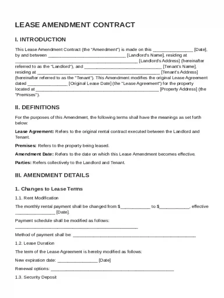 Lease Amendment Contract Template Preview on Page 1