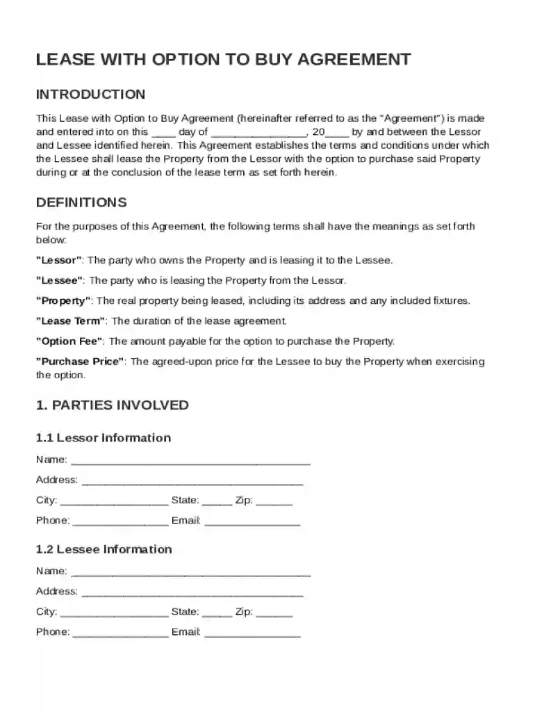Lease With Option To Buy Contract Template Preview on Page 1