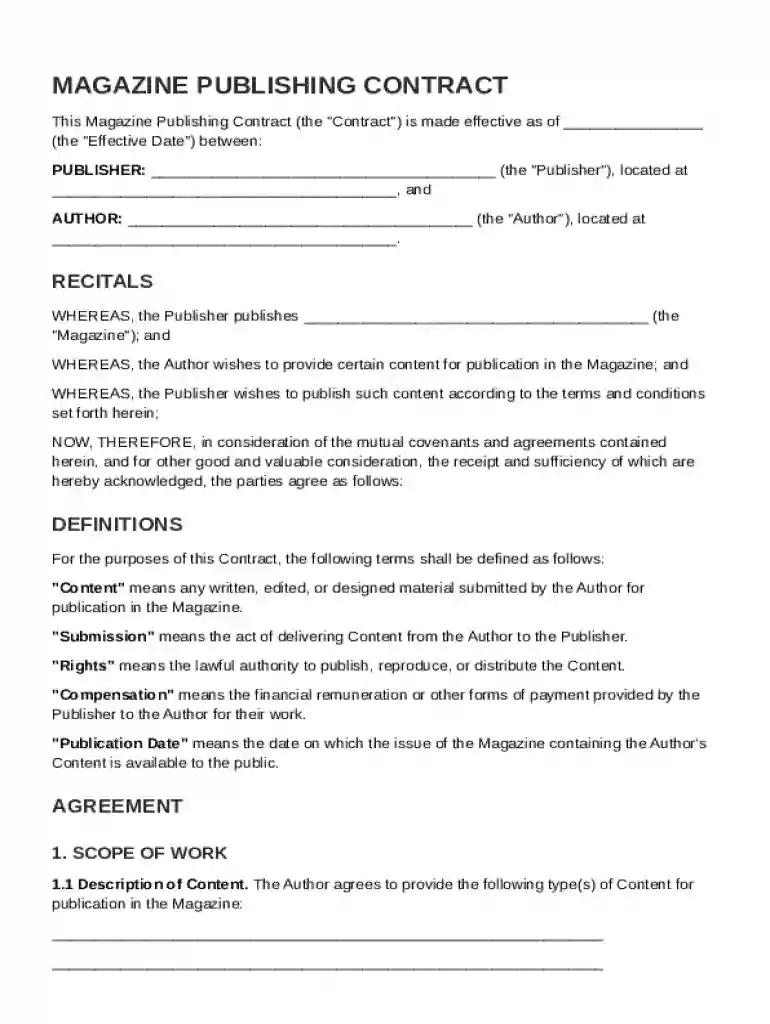 Magazine Contract Template Preview on Page 1