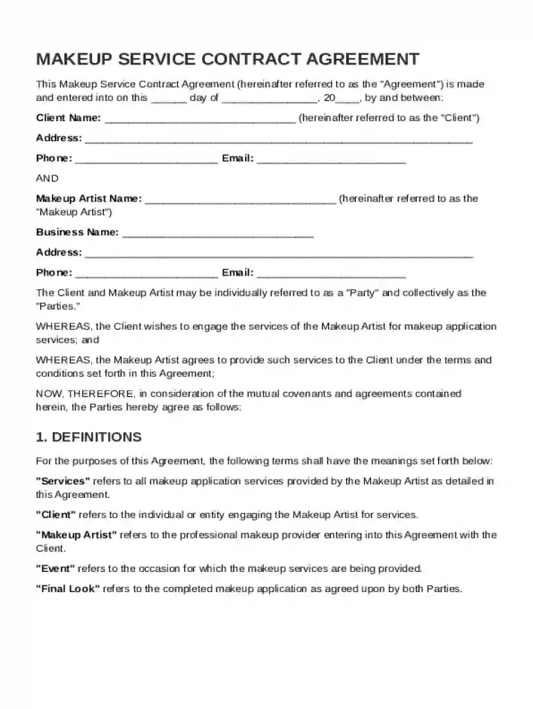 Makeup For Service Contract Template Preview on Page 1
