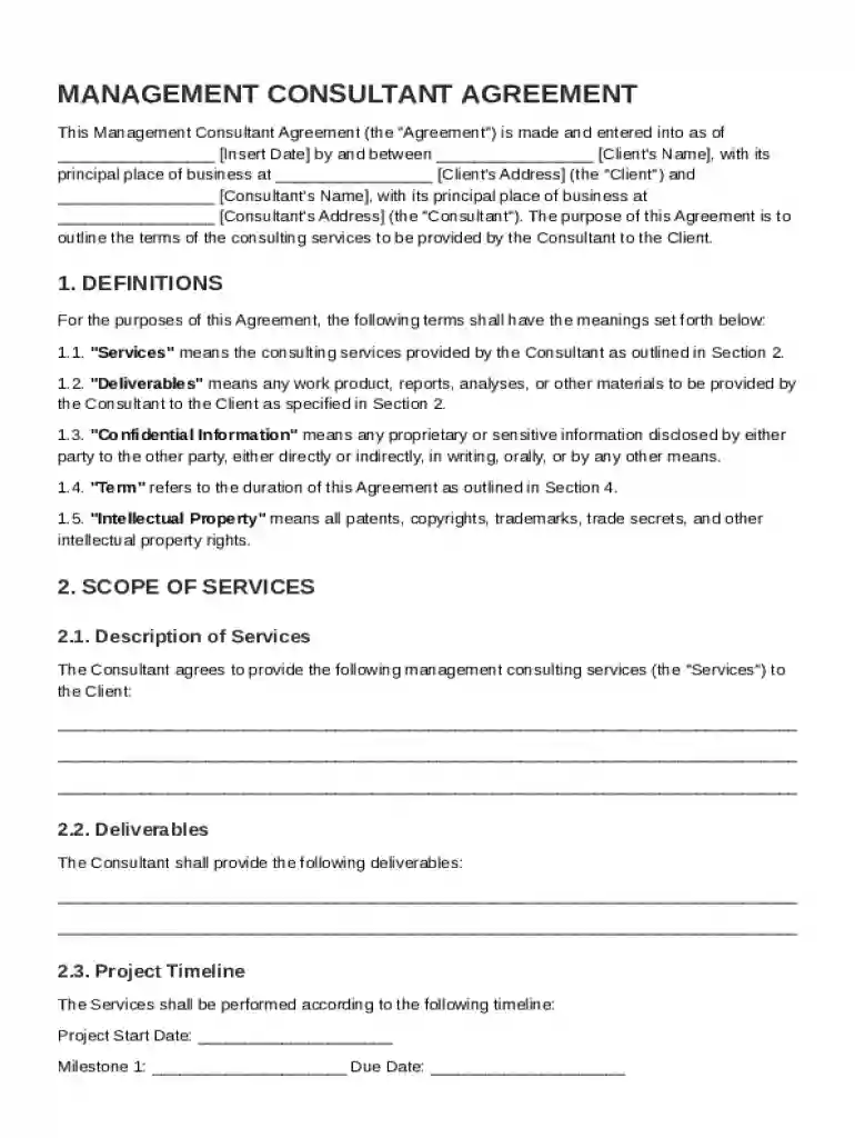 Management Consultant Contract Template Preview on Page 1