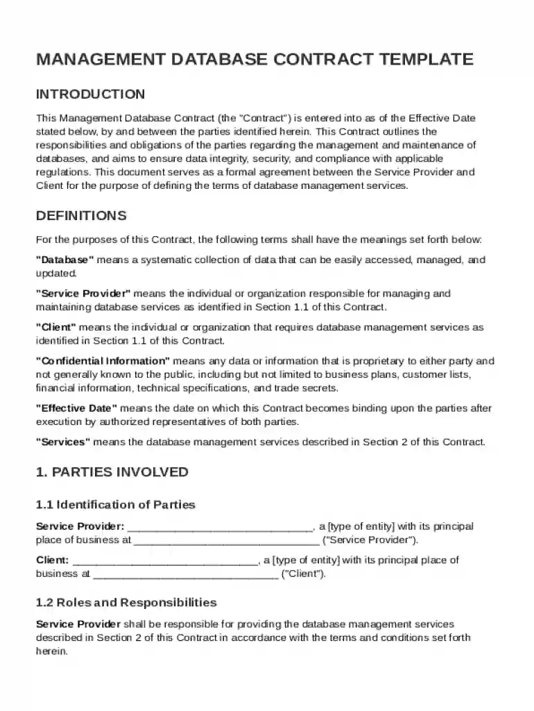 Management Database Contract Template Preview on Page 1