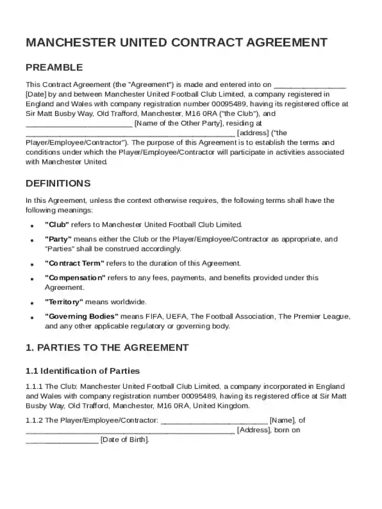 Manchester United Contract Template Preview on Page 1