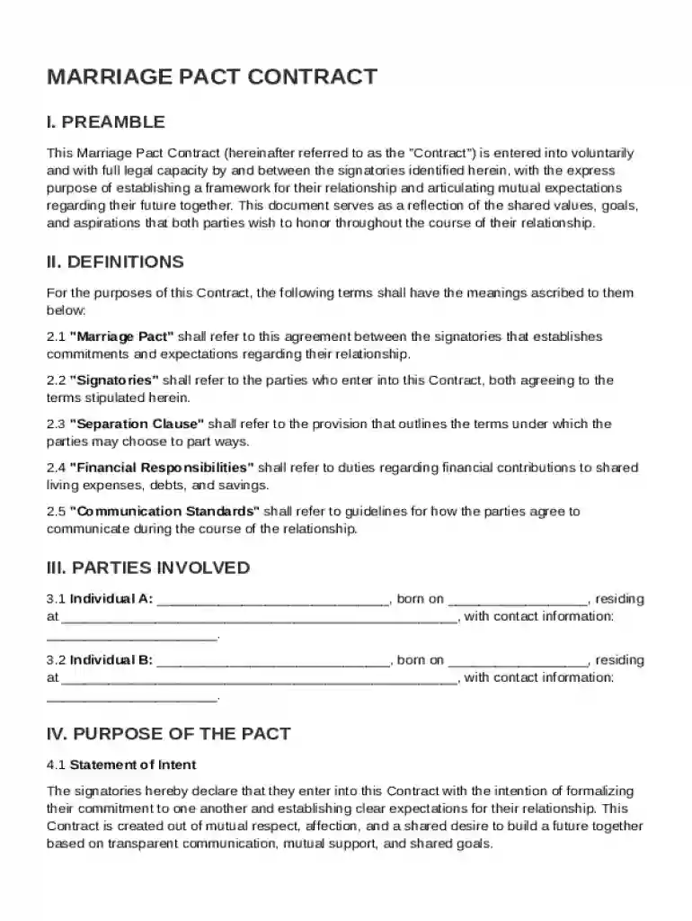 Marriage Pact Contract Template Preview on Page 1