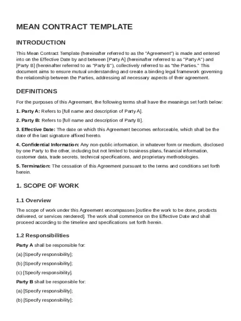 Mean Contract Template Preview on Page 1