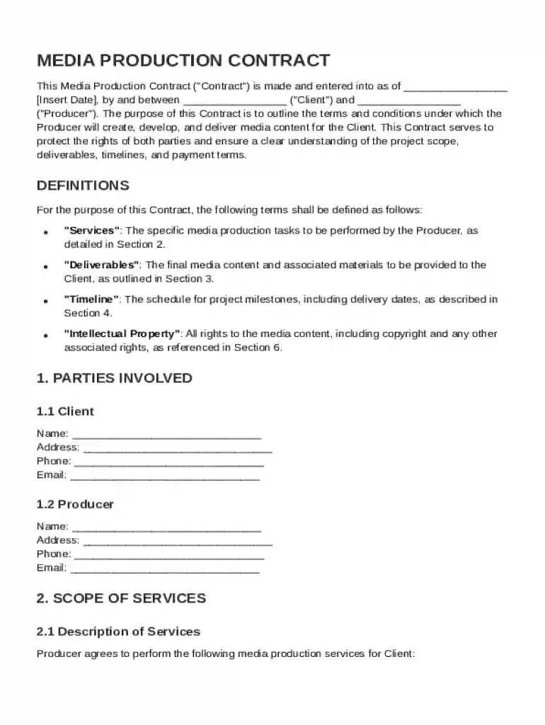 Media Production Contract Template Preview on Page 1