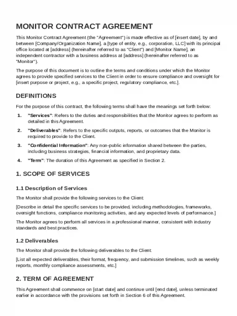 Monitor Contract Template Preview on Page 1
