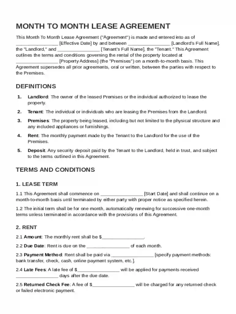 Month To Month Lease Contract Template Preview on Page 1
