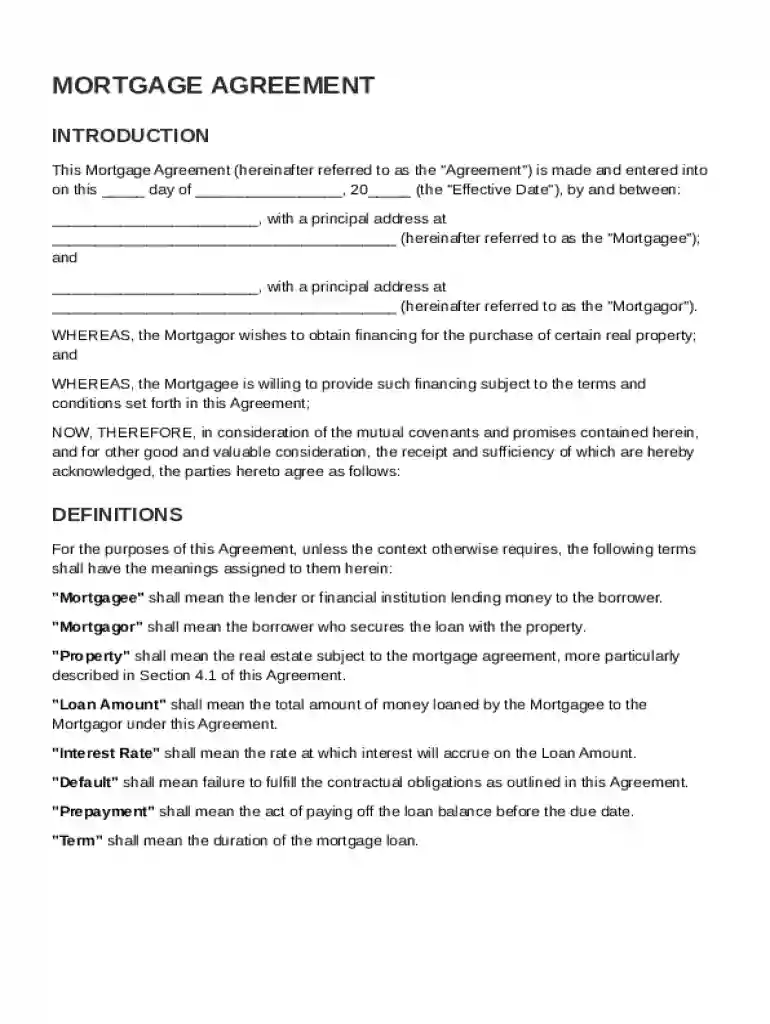 Mortgage Contract Template Preview on Page 1