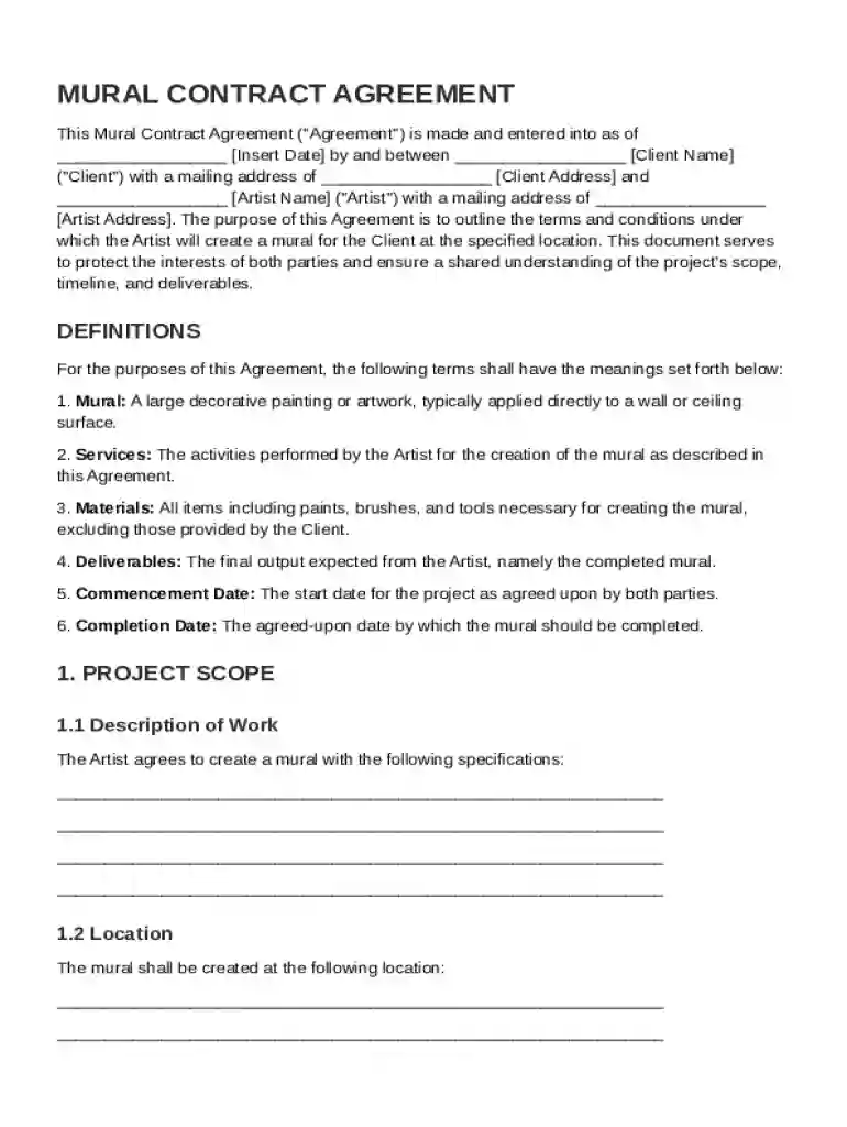 Mural Contract Template Preview on Page 1