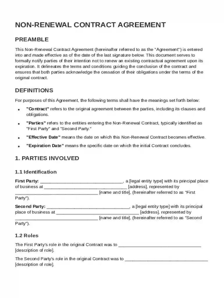 Non Renewal Contract Template Preview on Page 1
