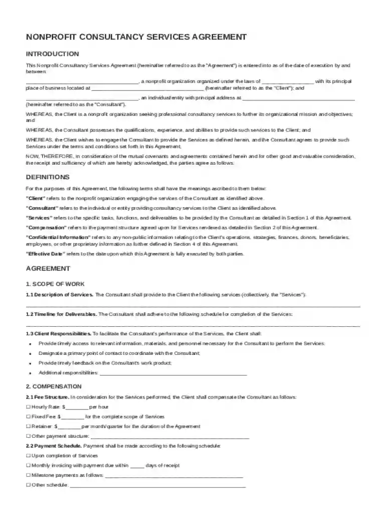 Nonprofit Consult Contract Template Preview on Page 1