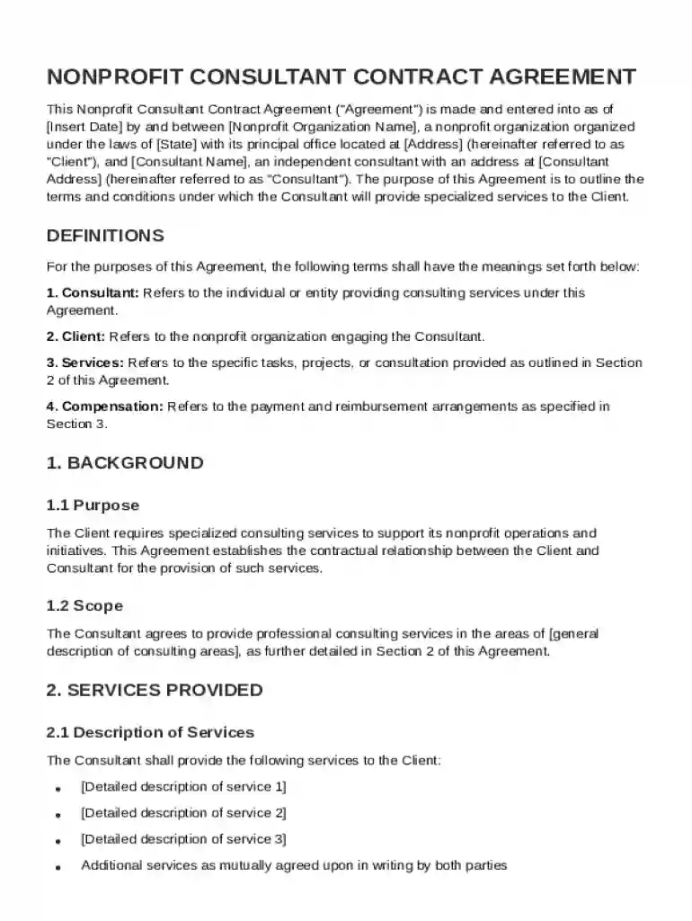 Nonprofit Consultant Contract Template Preview on Page 1