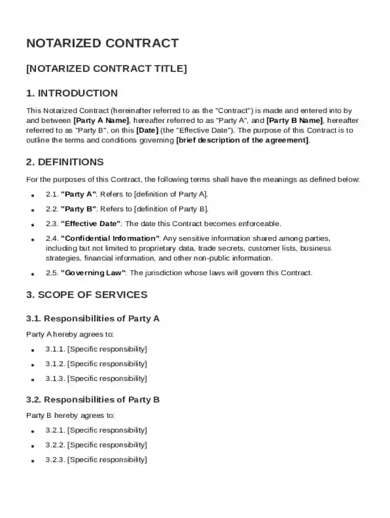 Notarized Contract Template Preview on Page 1