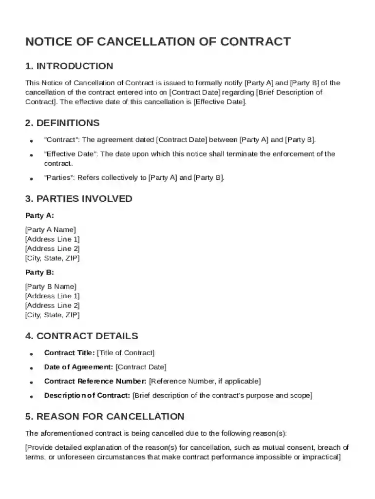 Notice Of Cancellation Of Contract Template Preview on Page 1