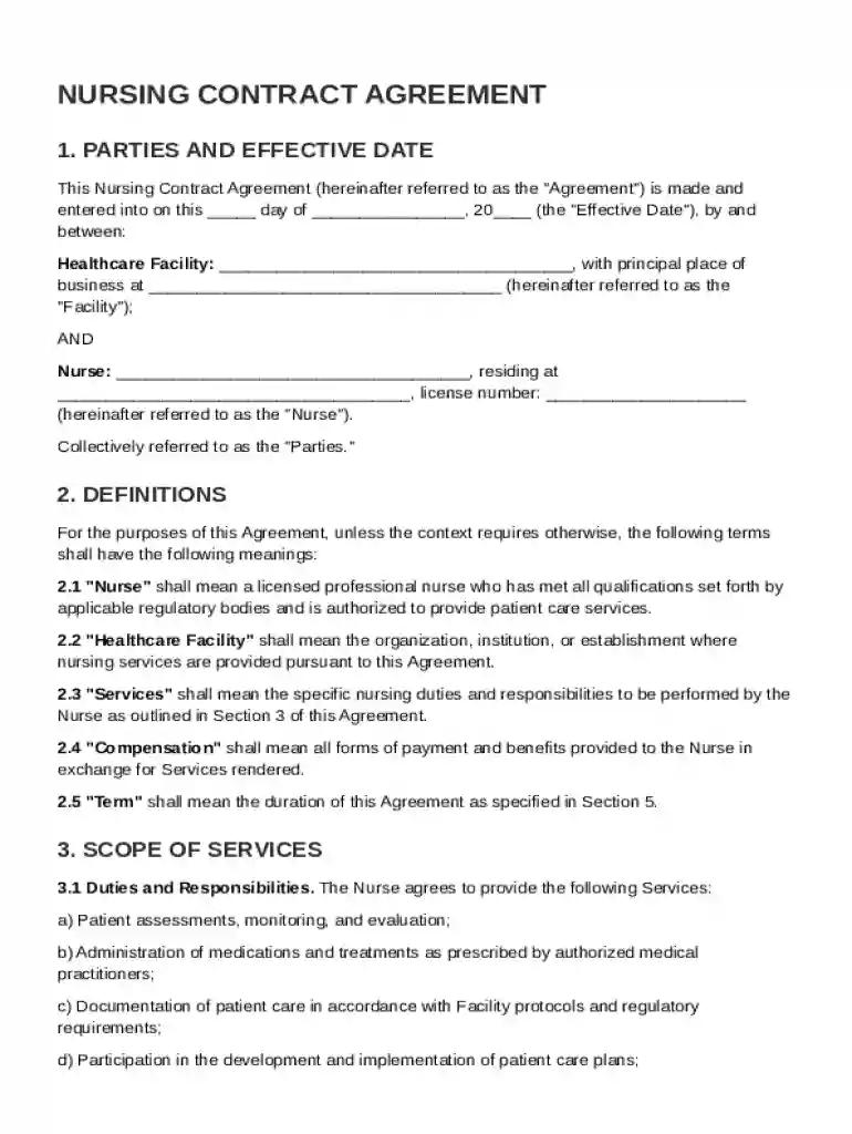 Nurs Contract Template Preview on Page 1