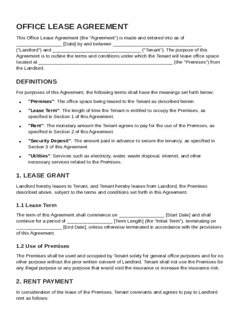Office Contract Template Preview on Page 1