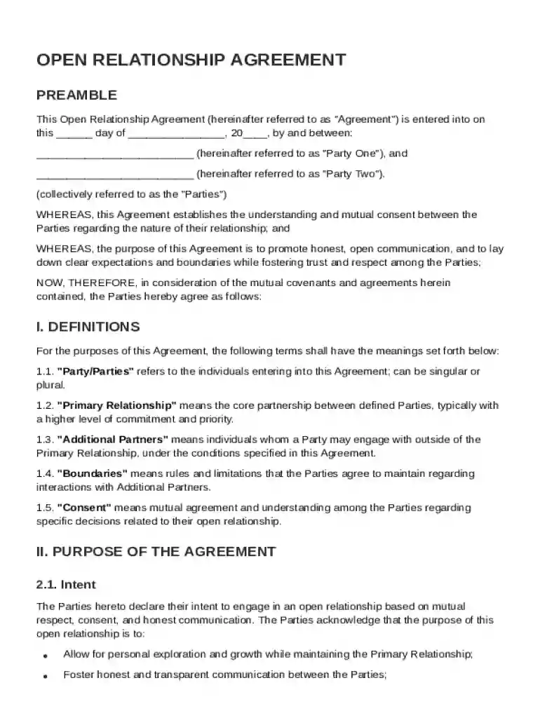 Open Relationship Contract Template Preview on Page 1