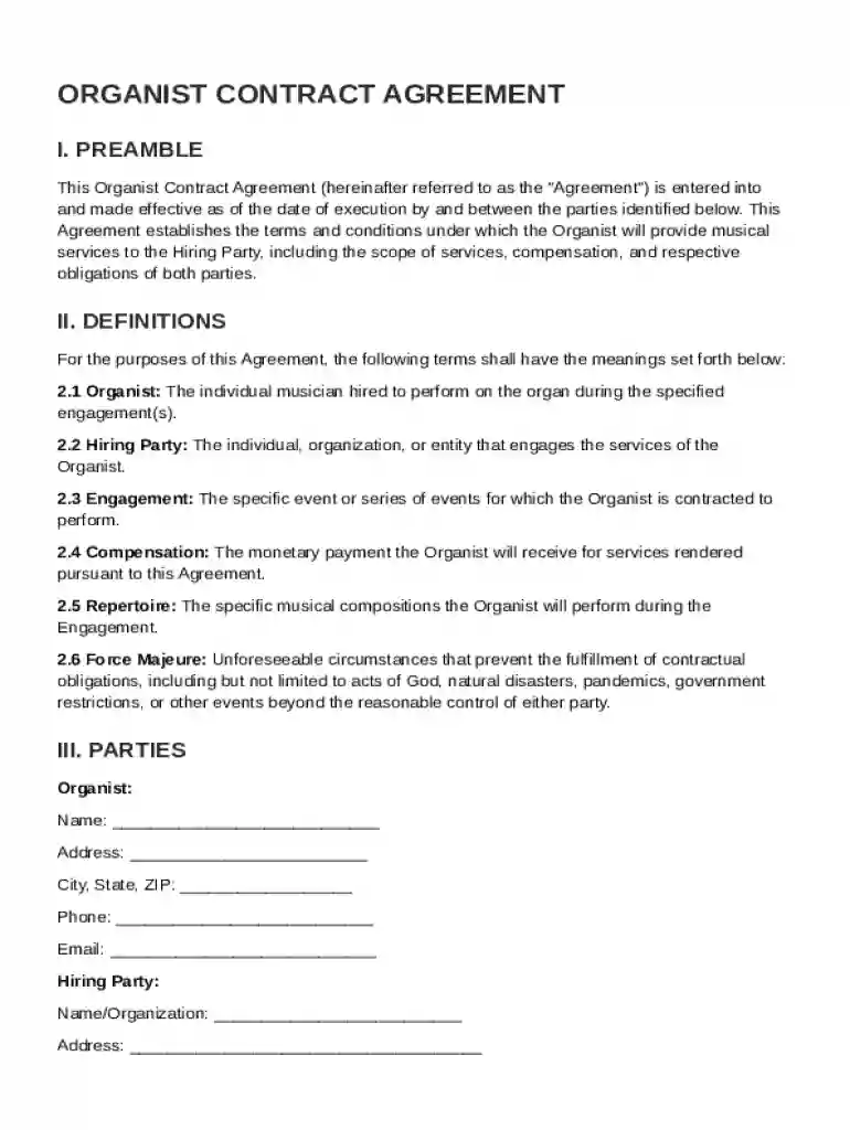 Organist Contract Template Preview on Page 1