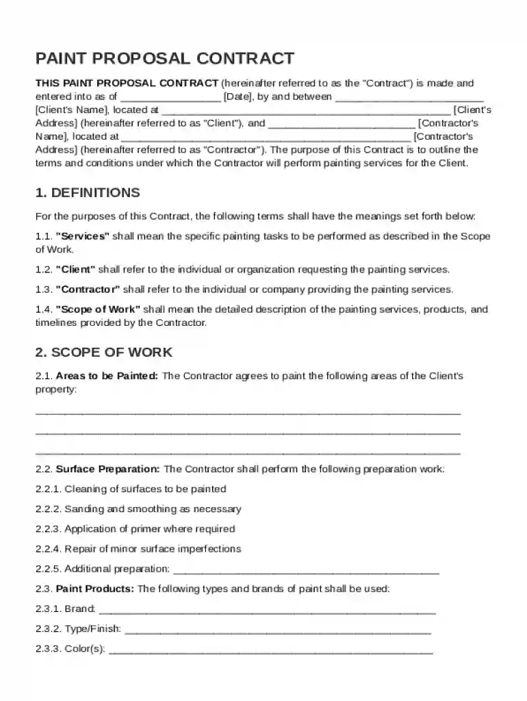 Paint Proposal Contract Template Preview on Page 1