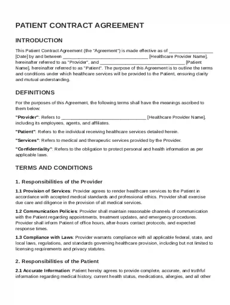 Patient Contract Template Preview on Page 1