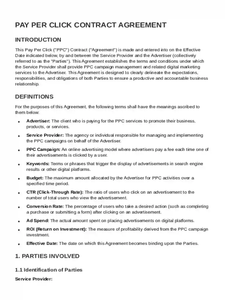 Pay Per Click Contract Template Preview on Page 1