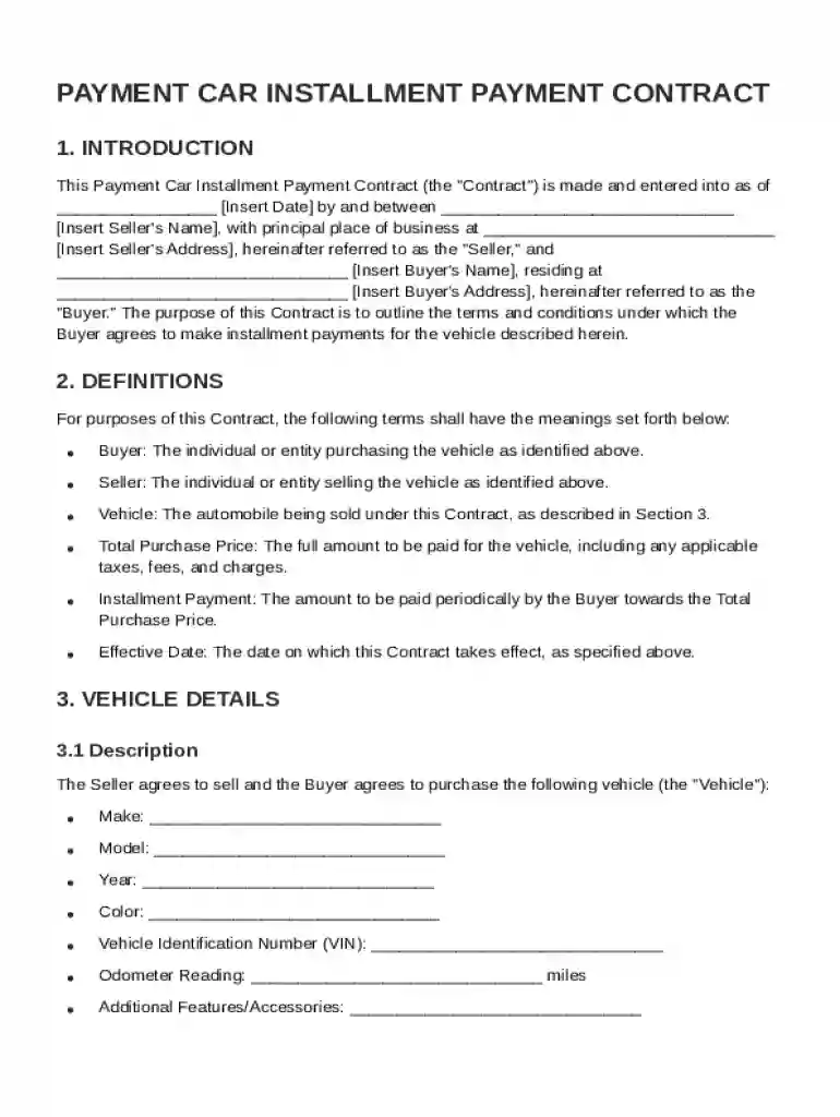 Payment Car Installment Payment Contract Template Preview on Page 1