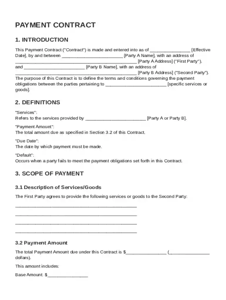 Payment Contract Template Preview on Page 1
