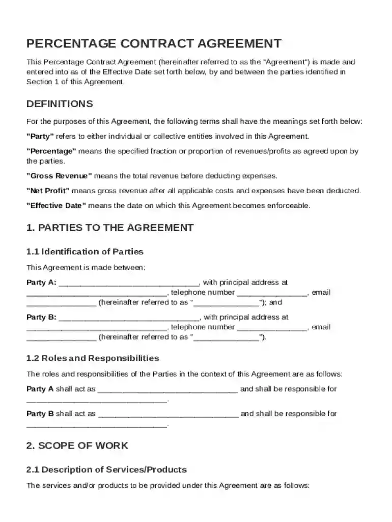 Percentage Contract Template Preview on Page 1