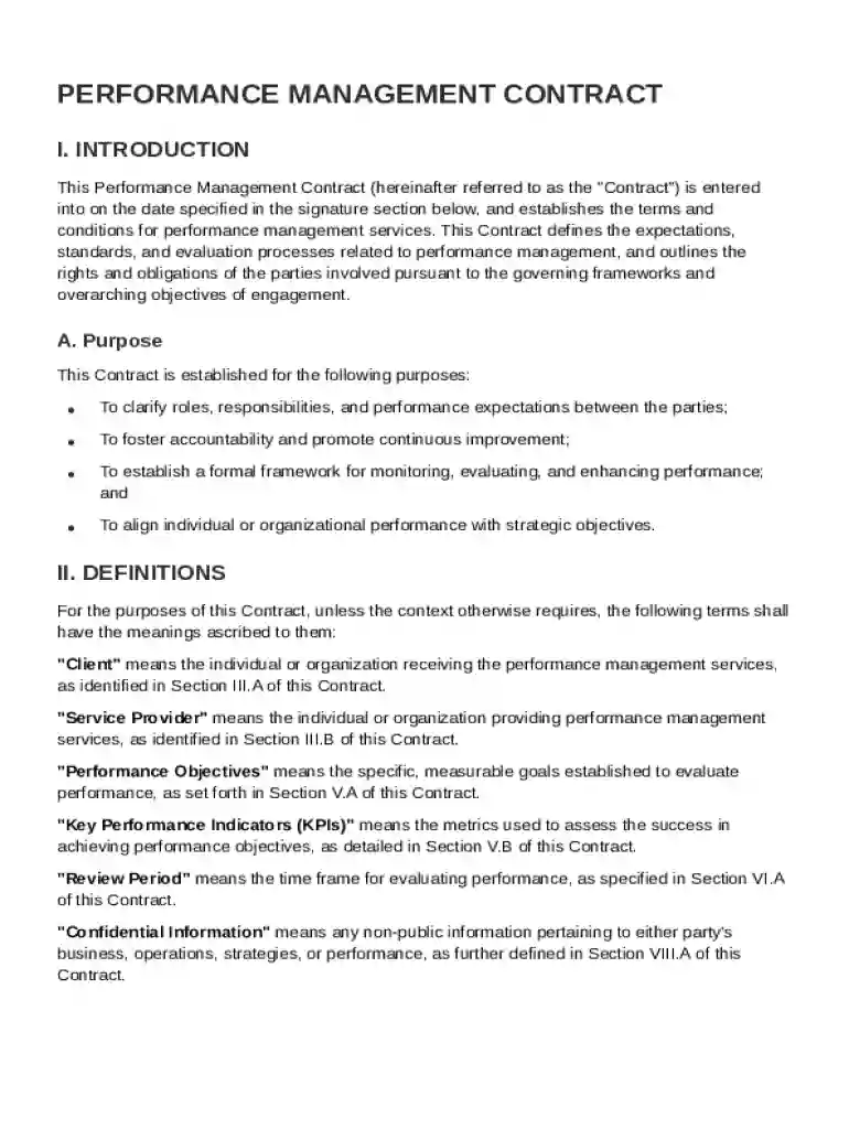 Performance Management Contract Template Preview on Page 1