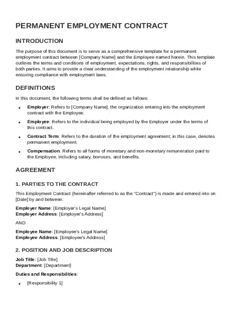 Permanent Contract Template Preview on Page 1