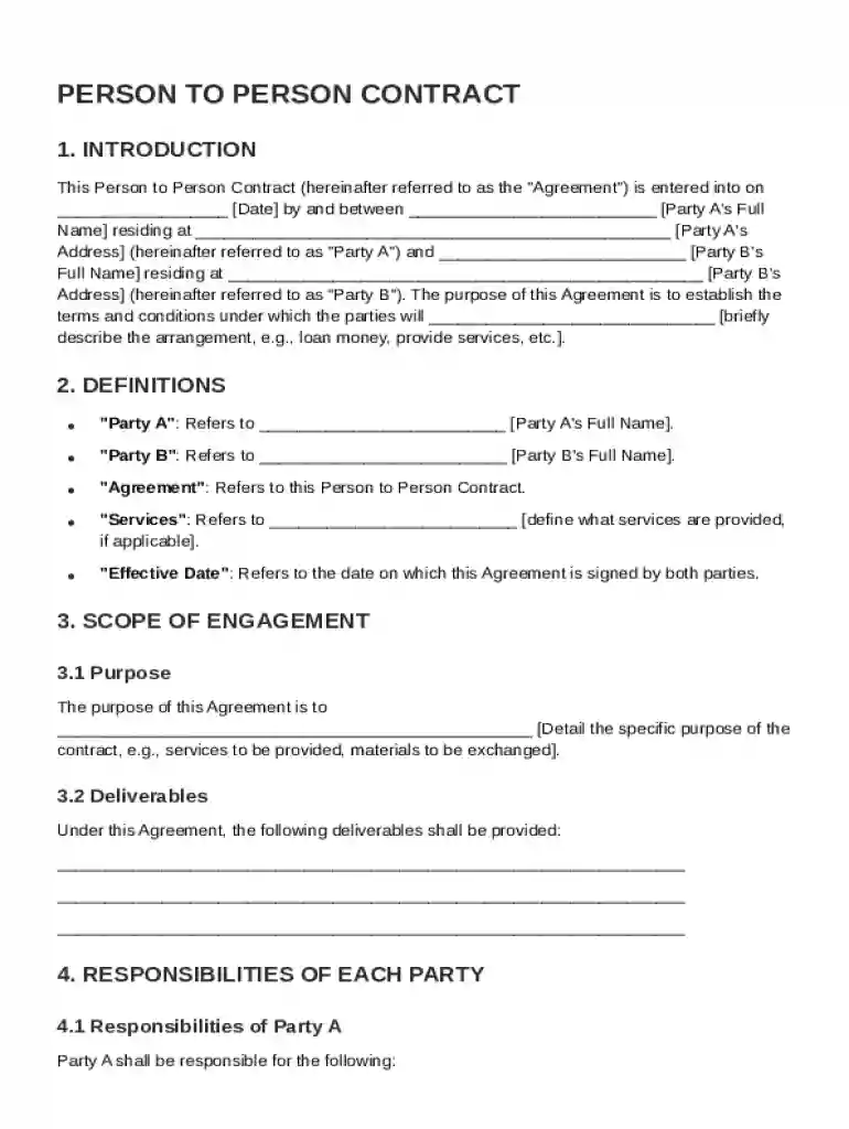 Person To Person Contract Template Preview on Page 1