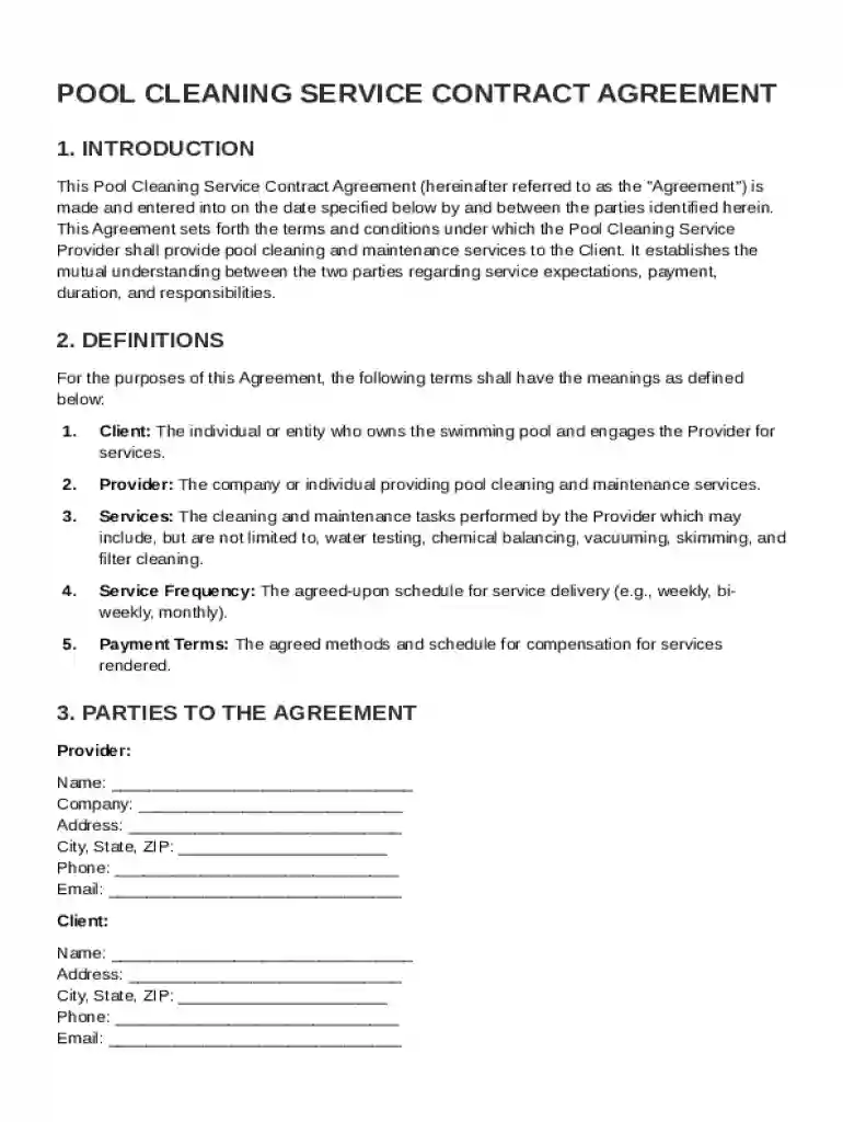 Pool Clean Service Contract Template Preview on Page 1