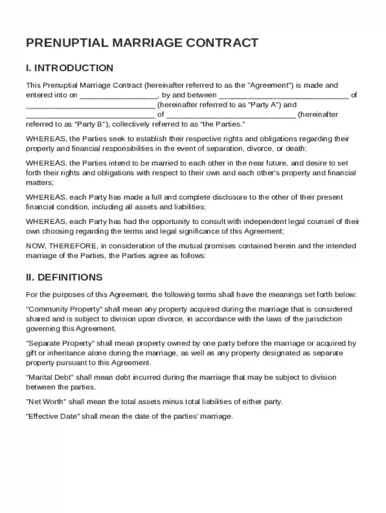 Prenuptial Marriage Contract Template Preview on Page 1