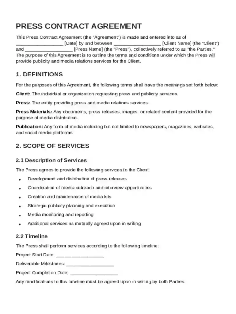 Press Contract Template Preview on Page 1